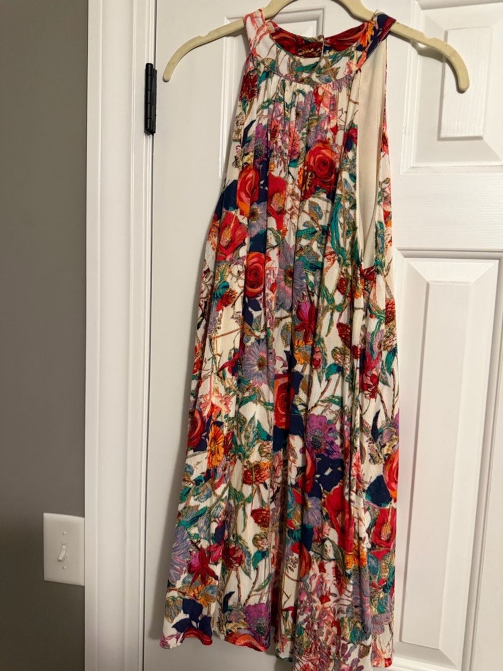Entro Floral Halter Swing Sundress in Cream with Multicolor Blooms